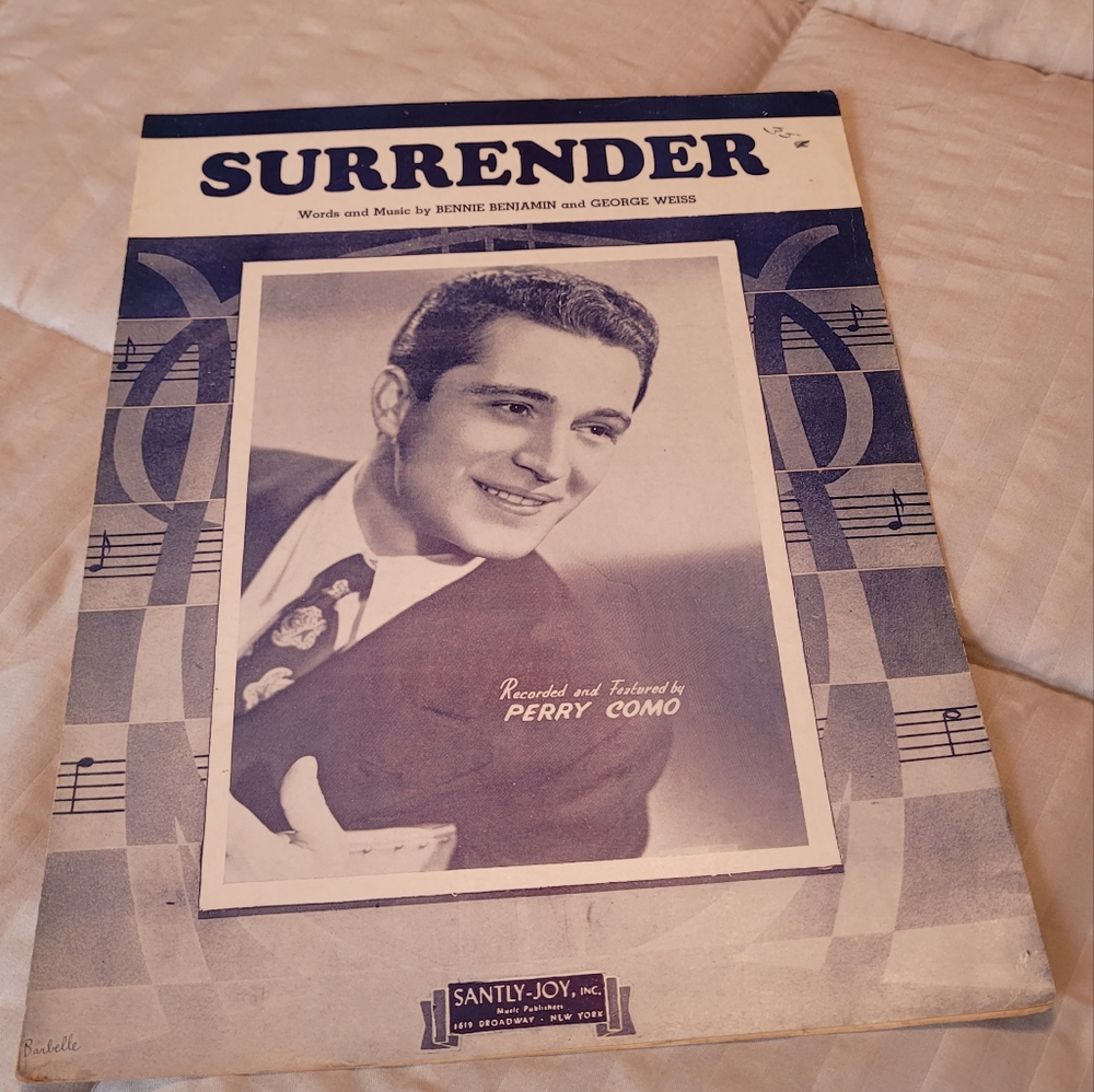 Surrender Perry Como vintage Sheet music